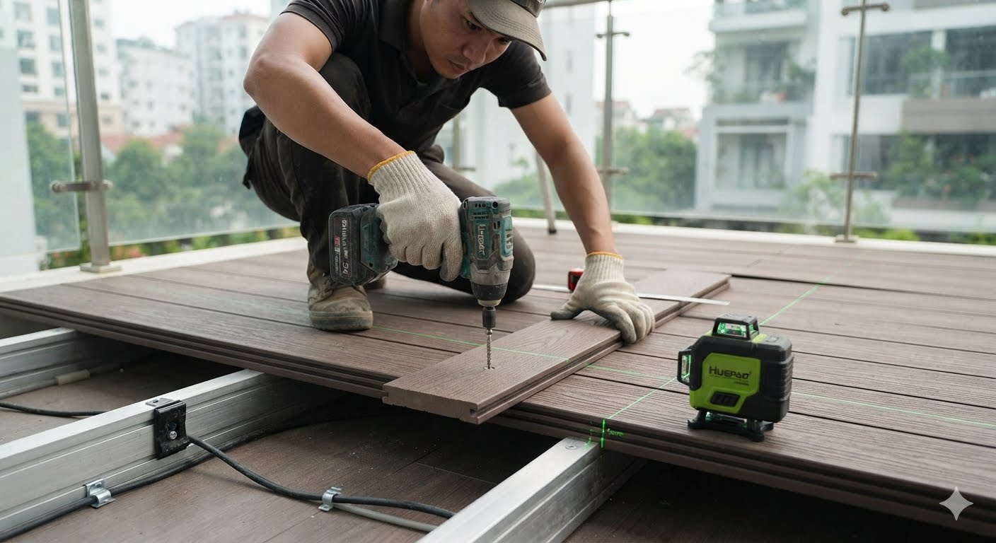Kỹ thuật lắp đặt thanh nhựa giả gỗ làm hàng rào chuẩn khe hở giãn nở nhiệt