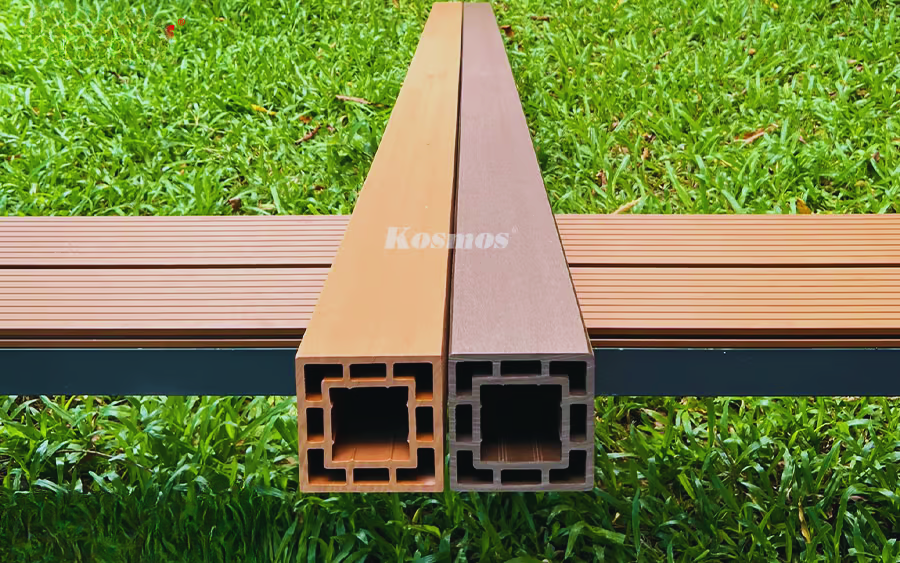 Mẫu hàng rào nhựa vân gỗ hệ cột trụ lam lõi thép 100x100mm bề thế